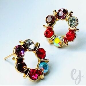 Jubilee Bejeweled Stud Earrings with Faux Topaz Amethyst & Aurora Borealis